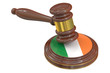 Wooden Gavel with Flag of Ireland, 3D rendering