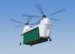 Drone carrying cargo container flying in the sky. 3D rendering image. Original design.