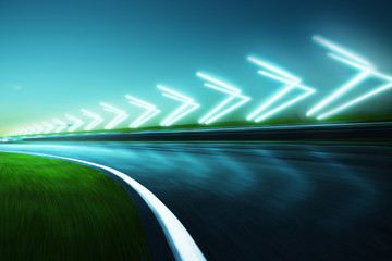 Wall Mural - Motion blurred racetrack,night scene cold mood. with arrow light Effects..