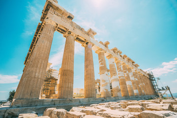 Ruins of Parthenon temple of goddes Athena in Acropolis, Athens, Greece