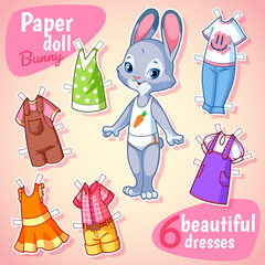 Wall Mural - Very cute paper doll with six beautiful dresses.