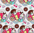 Seamless pattern with cats and cupcakes