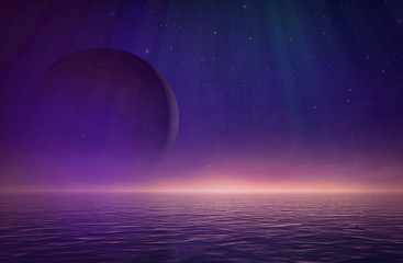 Wall Mural - Beautiful landscape with ocean and planet