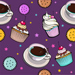 pattern with cup coffee and cake