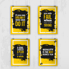 Set of posters about Motivation Inspiration. Vector Typography Quote Banner Design Concept. Poster mock up