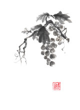 Bunch Of Grapes Japanese Style Original Sumi-e Ink Painting. 