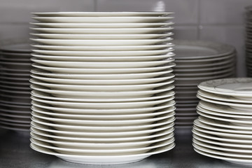 Wall Mural - Restaurant utensils. Stack of plates