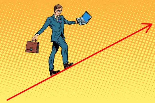 Businessman acrobat walking the wire graphics