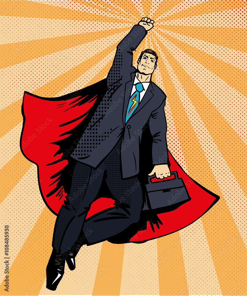Businessman super hero flying with briefcase. Vector illustration in ...