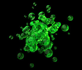 Poster - Abstract 3d rendering of chaotic liquid in empty space. Background with dynamic fluid splash. Design element.