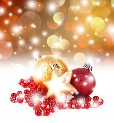 Canvas Print - Christmas balls on shiny golden background