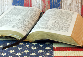 Old Holy Bible and the American Flag