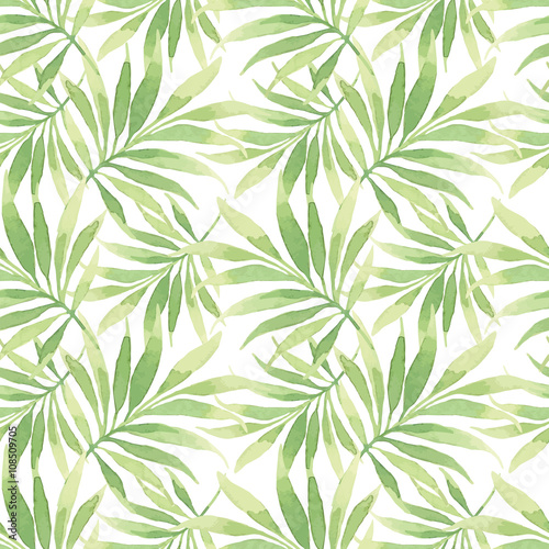 Foto-Schiebegardine Komplettsystem - Tropical seamless pattern with leaves. Watercolor background with tropical leaves. (von BrushArtDesigns)