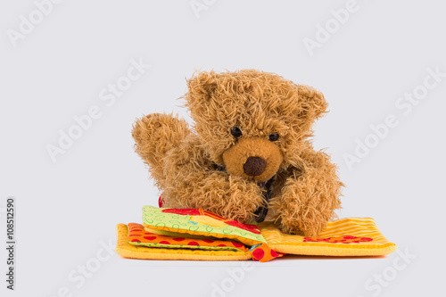 Obraz Dibond Kleiner Teddybär liest ein Buch