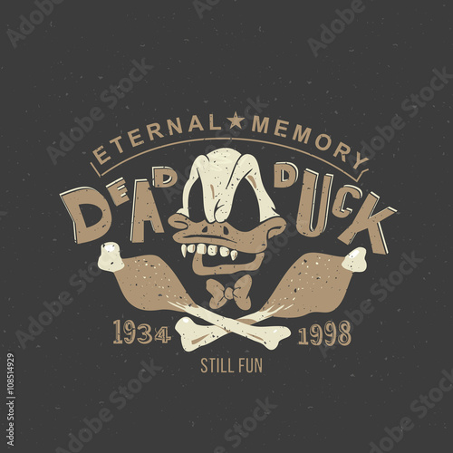 Fotomural Donald Duck Funny vintage drawing for a tattoo or print on t-shirt or clothing: cartoon skull Duck skeleton