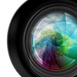 Digitales Kameraobjektiv mit Landschaftsspiegelung, freigestellt