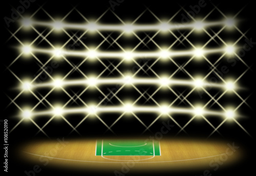 Basketball Court In Dark With Spotlight Background Which Free