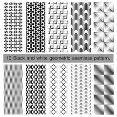 Collection of black and white geometric seamless pattern.