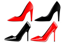 High Heels, Classic Women Shoes, Red And Black.