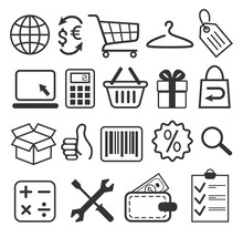 E-commerce Shopping Flat Icons Signs Collection Isolated On Whit