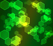 Colourful bokeh from hexagons in green colour