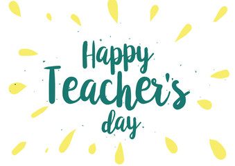Wall Mural - Happy Teacher's day inscription. Greeting card with calligraphy. Hand drawn design. Black and white.