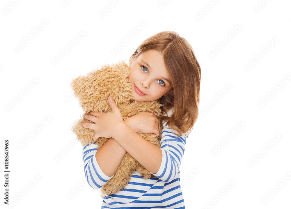 cute little girl hugging teddy bear Stock Photo | Adobe Stock