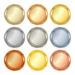 Vector set of blank templates of different types of gold, platinum, silver, bronze, copper, which can be used as labels, buttons, coins, medals