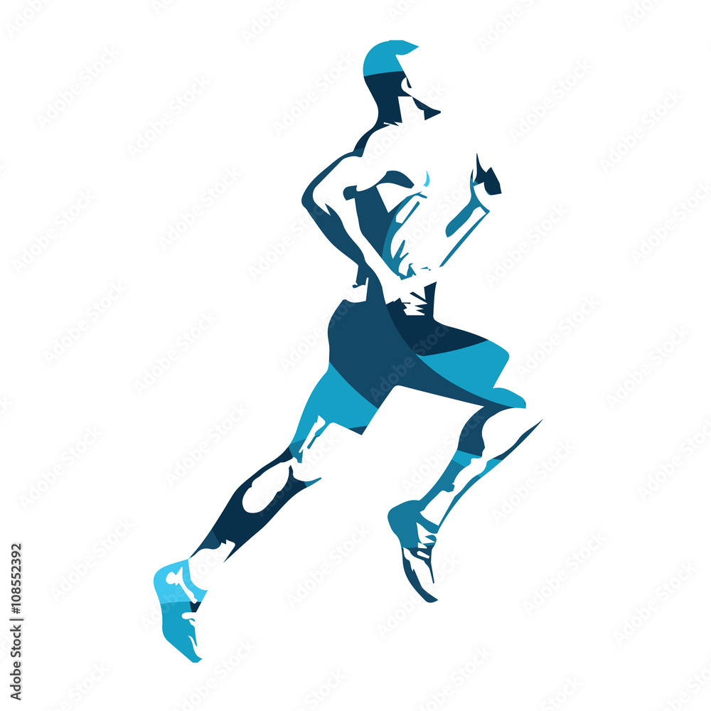 Abstract blue vector runner. Running man, vector isolated illust Stock ...