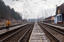 Train Is Arriving Into The Railway Station Of Ruzomberok, Slovak