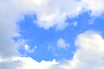 Blue sky with white fluffy clouds