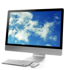 Canvas Print - Modern computer isolated on white.Cloud storage concept