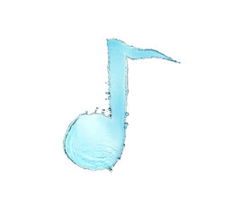 Wall Mural - Music note sign made of water splashes isolated on white