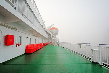 Wall Mural - Deck of a cruise ship in a fog