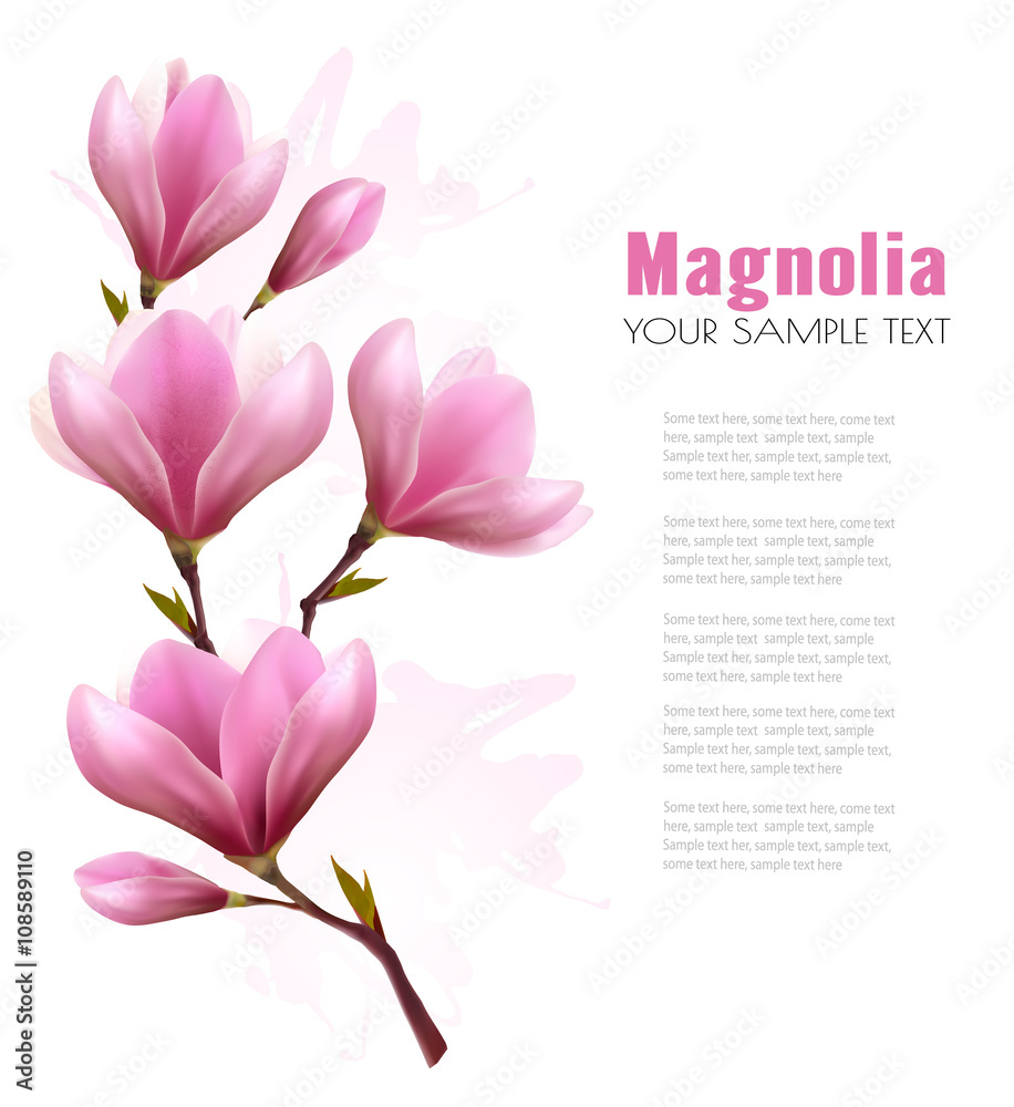 Nature background with blossom branch of pink flowers and butter - obrazy, fototapety, plakaty 