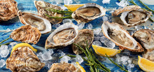 Buffet Of Fresh Shucked Oysters On Ice