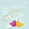 Romantic card for Valentine's day, birds and hearts