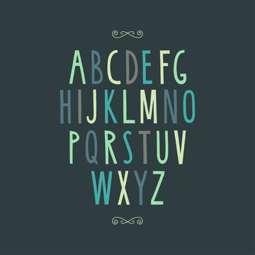 Hand drawn alphabet. Sans-serif elegant light font. Vector illustration.