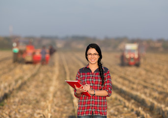 Wall Mural - Farmer woman on field