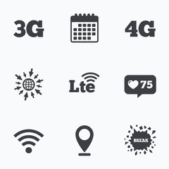 Poster - Mobile telecommunications icons. 3G, 4G and LTE.