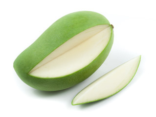 Wall Mural - fresh green mango on white background