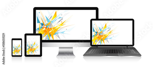 Responsive Web Design Devices With Vector Abstract Background
