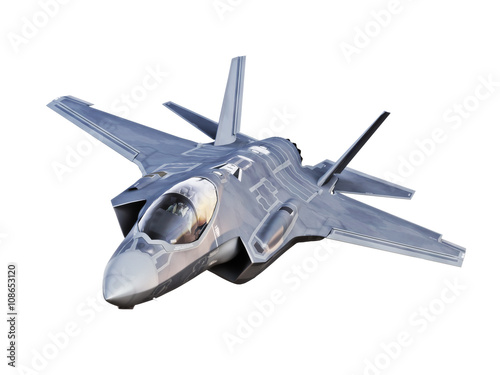Cuadros en Lienzo Angled view of a F35 jet aircraft isolated on a white background.
