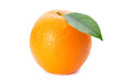 Ripe orange with leaves on white background