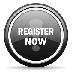 Poster - register now black circle glossy web icon