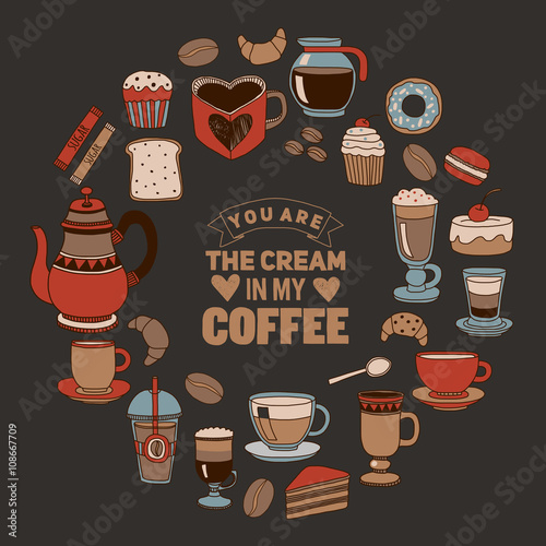 Fotomural Hand drawn poster with quote about coffee