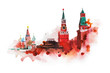 Kremlin, Red Square watercolor drawing. Moscow, Russia landmark, historical building illustration