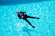 Dressed businessman in swimming pool