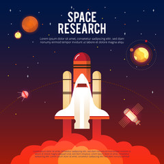 Canvas Print - Space Research And Exploration Flat Banner 