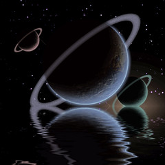 Wall Mural - Waters reflection and Planets